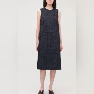 New, COS Textured navy Blue Midi Dress